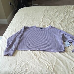 Dry Goods Purple Striped Long Sleeve Crop Top
